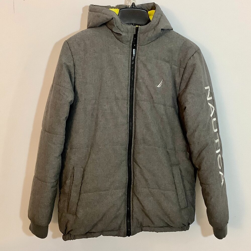 Nautica Puffer Jacket Youth XL 18 / 20 Gray with Hood